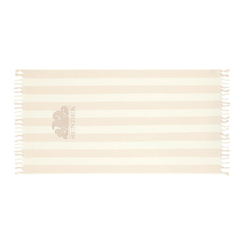 Telo Mare Con Frange SUNDEK – 100x200 Cm – Spugna Di Cotone Jacquard Con Stampa Waffle E Righe – Logo Ricamato – Asciugamano Da Spiaggia超大